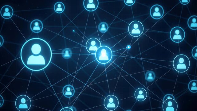 Network of Connections: A digital depiction of interconnected nodes representing people, linked together with glowing lines, symbolizing the essence of global communication and human connections.
