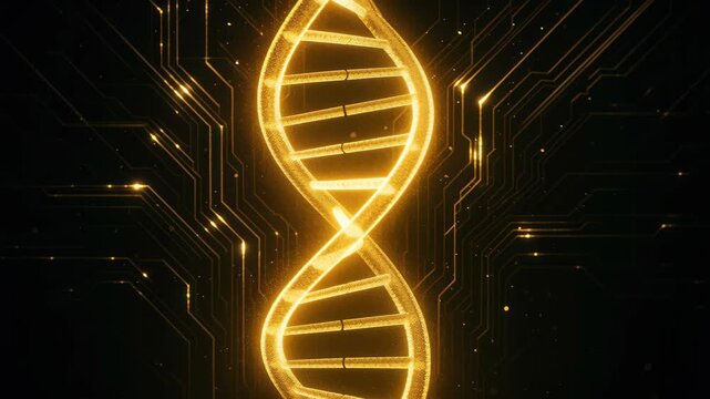 Golden Helix: a mesmerizing close-up of a radiant golden DNA double helix, the symbol of life. the image evokes the intricacy of genetics.