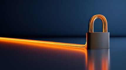 Illuminated Padlock with Orange Light Trail on Dark Surface Security Concept