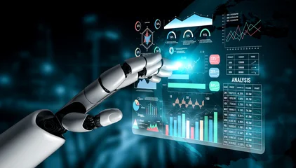 Fotobehang Sportwinkel An advanced AI financial and business performance dashboard. A professional AI interface for deep analysis of company metrics. Motif  © InfiniteFlow