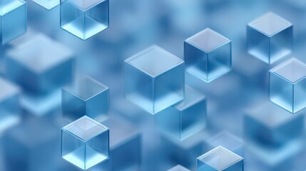 Translucent Blue Cubes Floating in Soft Light Overlapping on a Patterned Background For Modern Abstract Visualizations and Three Dimensional Design Templates