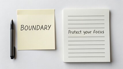 Paper note with text 'Boundary' and notebook page