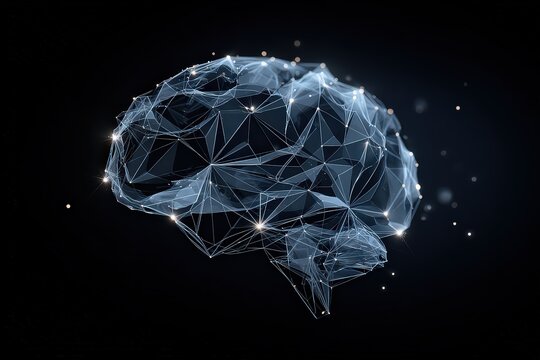 Digital Representation of Human Brain Structure with Illuminated Network Connections on Dark Background - Powered by Adobe