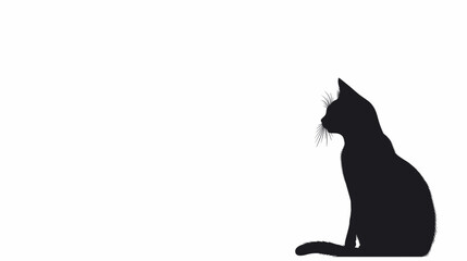 Black Cat Silhouette Sitting Profile View. © Rere_Art151