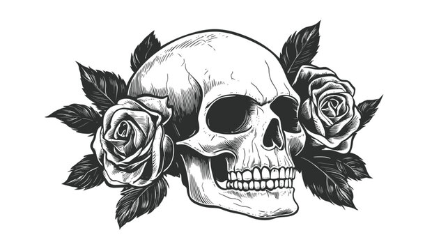 Black and White Skull with Roses.