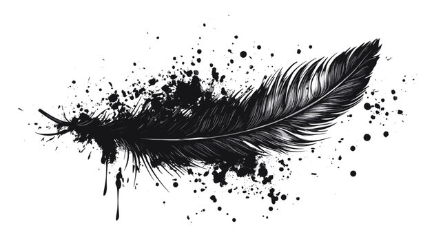 Black Feather with Ink Splatter Effect.