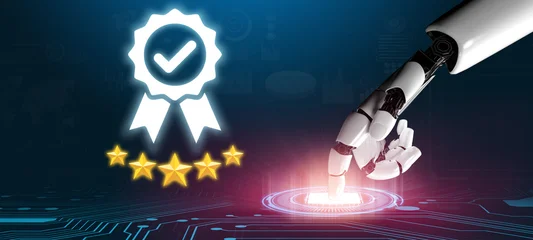 Fotobehang Sportwinkel AI verifies product certifications using intelligent compliance tools and virtual assistants to ensure trust, quality assurance, and verified business standards. Vouch  © InfiniteFlow