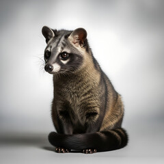 Obraz premium Portrait of a civet cat sitting gracefully on a grey background
