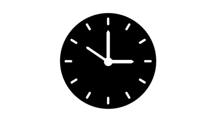 Vector illustration of a simple black clock icon, a universal symbol indicating time, on transparent background