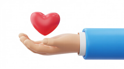 A 3d rendering of a hand holding a floating red heart symbol