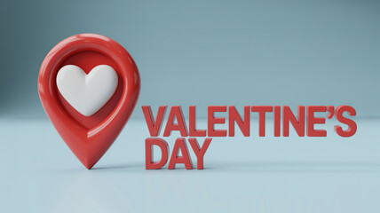 A red map marker with a heart and the text valentine s day