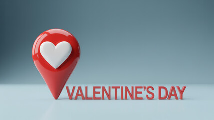 A red map marker with a white heart for valentine s day celebration