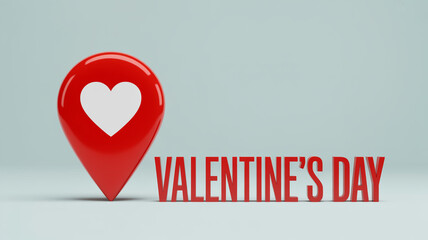 A red map marker with a white heart and valentine s day text