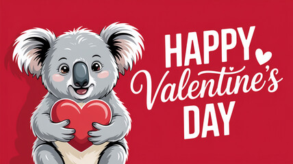 Cute koala holding a heart with a happy valentine s day message