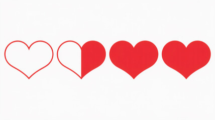 A sequence of four hearts gradually filling with red color