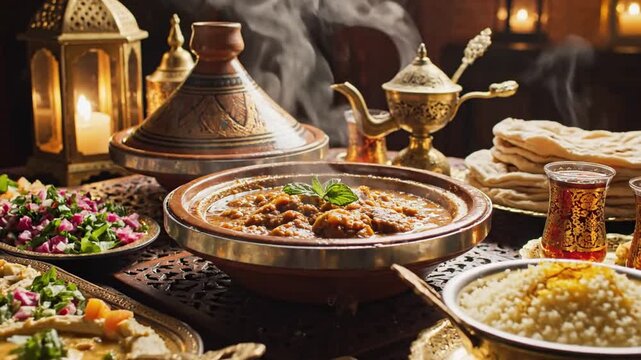 Middle Eastern food tagine traditional cuisine iftar dinner.