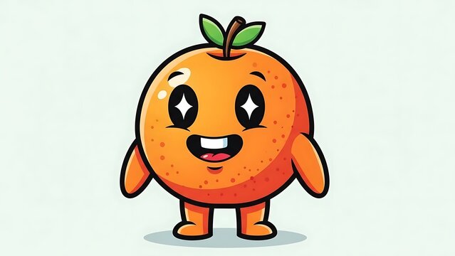 Cartoon orange character with green leaves.