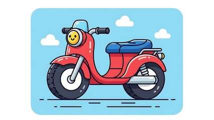 Obraz premium Red cartoon scooter with blue seat.