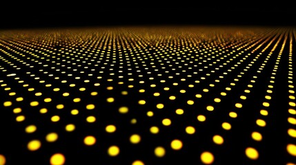 Abstract Golden Light Grid on Black Background with Shallow Depth of Field and Wavy Perspective