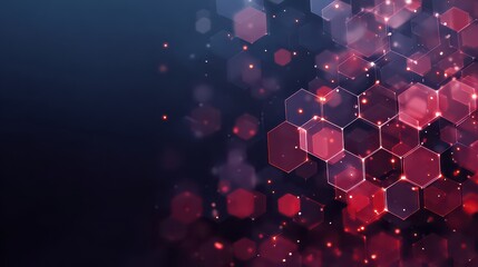 Abstract Hexagonal Pattern with Glowing Red and Blue Bokeh Light Effects on Dark Background for Technology and Science Concepts