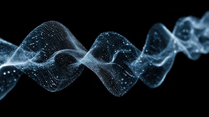 Abstract Wavy Pattern Glowing Dots in Light Blue on Black Background