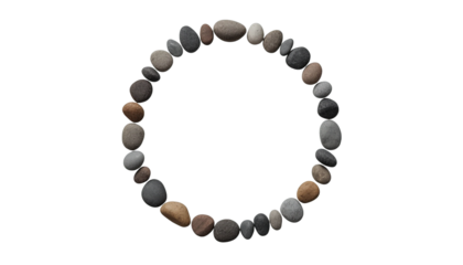 A circle of colorful stones on transparent background