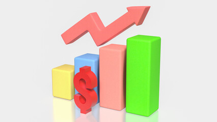 Business Revenue Growth Concept with Dollar Symbol Bar Chart and Rising Arrow 3d render.