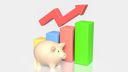 Savings and Financial Growth Concept with Piggy Bank Bar Chart and Rising Arrow 3d render.