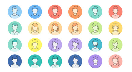 Obraz premium A diverse group of people represented by colorful icons in a grid layout on a white background