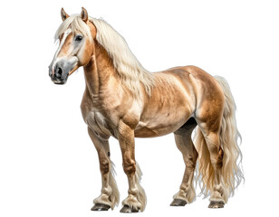 Naklejka premium Majestic equine portrait with flowing mane and tail, standing against a transparent background