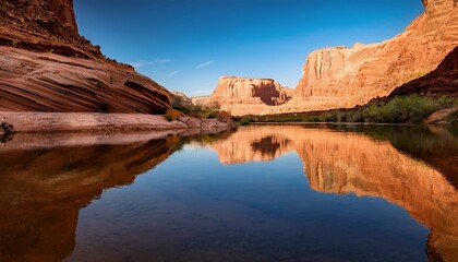 Serene Desert Canyon Reflected On Calm Water Surface