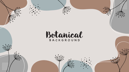 Botanical Background Abstract Organic Shapes with Hand Drawn Dandelion Line Art.Vector Illustration