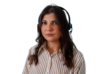 Young woman working as a call center operator, offering professional help, technical support, and telemarketing service