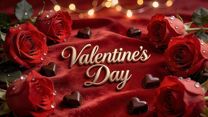 A romantic and luxurious Valentine's Day background featuring the text Valentine's Day written in elegant, 3D embossed rose-gold calligraphy. Valentine's Day, Happy Valentine's Day