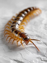 Fototapeta premium A long brown and black striped legless creature with a brown head