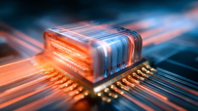 Abstract cpu chip design with glowing lines and digital concept