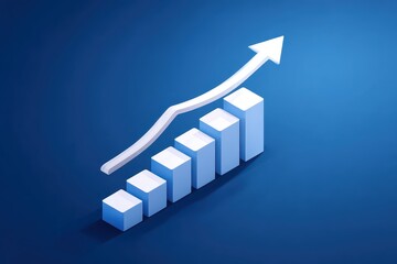 Rising Bar Graph With Upward Arrow Symbolizing Growth and Success On Blue Background