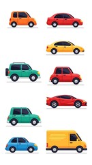 Fototapeta premium Colorful cars and vans in lineup.