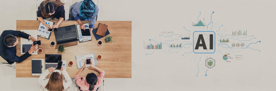 Artificial Intelligence (AI) for business data analysis and analytics. A concept of using AI for data visualization, reporting, and insights. Motif - Powered by Adobe