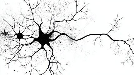 Black and White Illustration of Neurons with Branching Dendrites and Axons Against a Clean White Background Demonstrating Neural Network Complexity