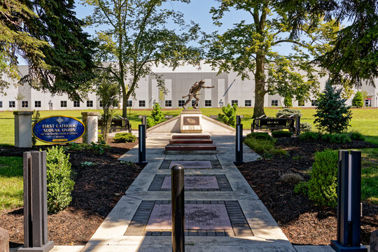 Middletown, PA - Sept. 6, 2021: The First Catholic Slovak Union of the United States and Canada Jednota Memorial includes a "Doughboy" statue, honoring those who served in any wars.
