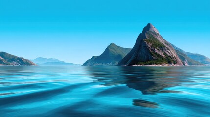 Tranquil Seascape with Clear Blue Water and Majestic Mountains Under a Bright Sky on a Calm Day Ideal for Nature Lovers and Travel Enthusiasts