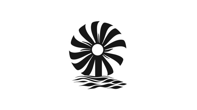 Black and White Wind Turbine Icon.