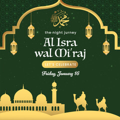 Al Isra wal Mi'raj Islamic Greeting Night Journey of Muhammad.Vector Illustration