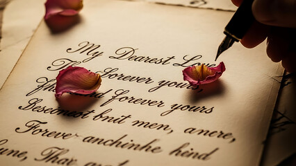 Rose Petals on Love Letter Page.