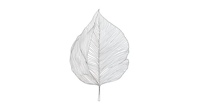 Gambar garis rumit dari satu lembar daun dengan tekstur detail.