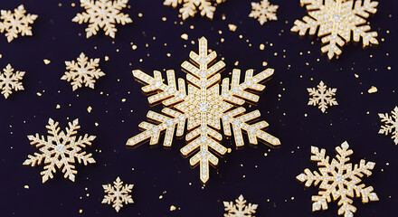 Snowflakes on black background falling.