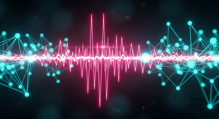 Sound wave graphic with network connections.