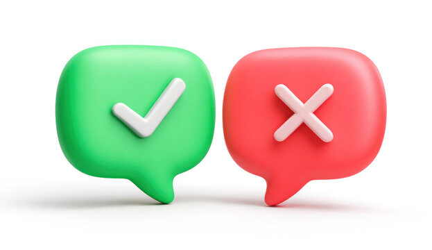 Green and red speech bubbles with checkmark and cross.