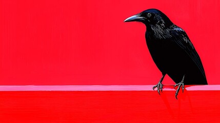 Obraz premium Black Crow on Red Surface Digital Art Style